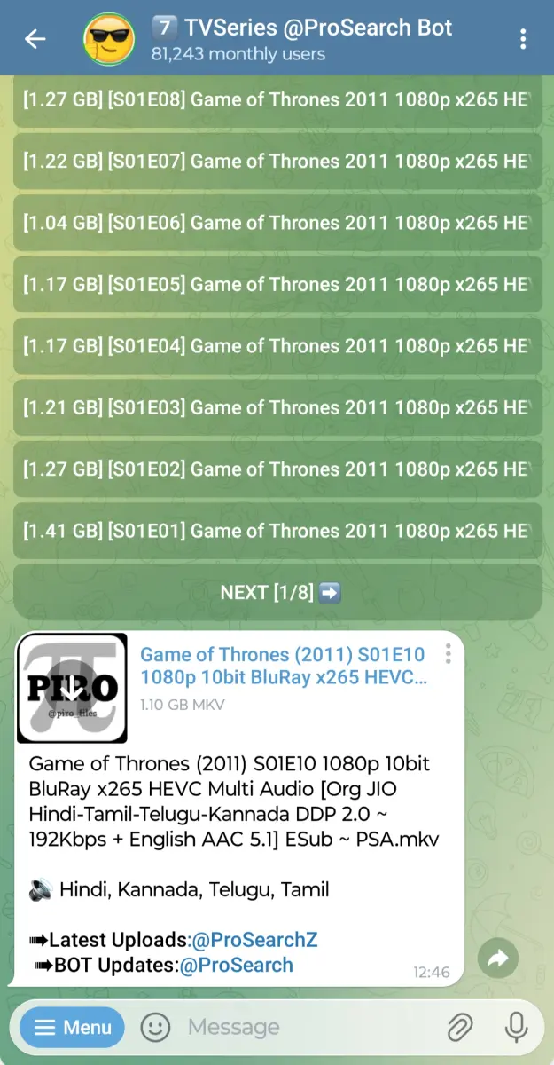 TVSeries @ProSearch Bot preview 2