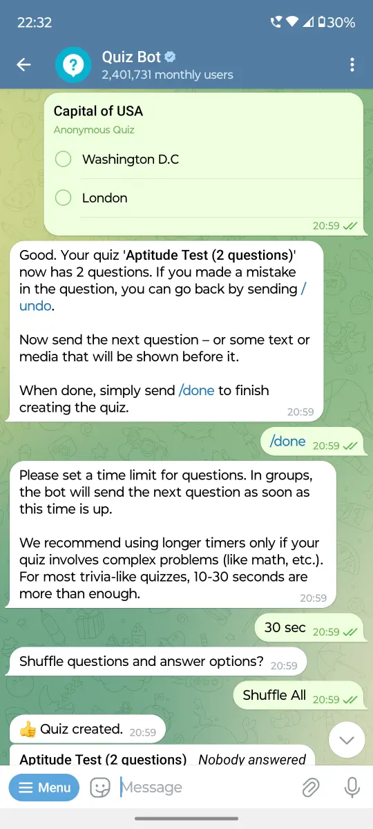 Quiz Bot preview 1