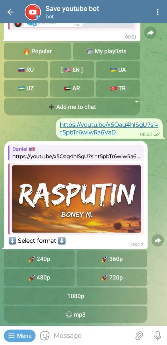 Save YouTube Bot preview 2