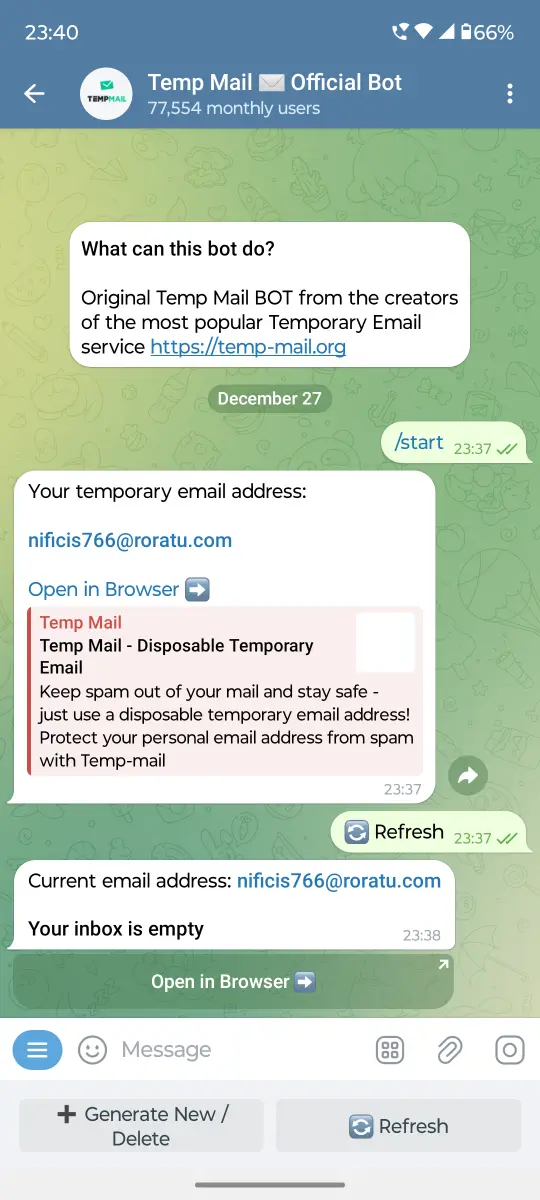 Temp Mail ✉️ Official Bot preview 1